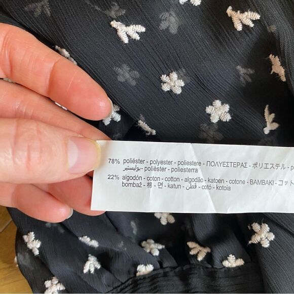 Zara Black & White Floral Embroidered Sheer High Neck Long Sleeve Top Size XS - Picture 13 of 13